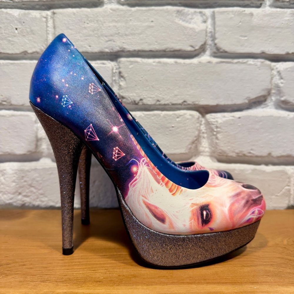 🦄✨ IRON FIST by Avril Lavigne Unicorn Galaxy Platform Heels BRAND NEW in Box ✨🦄 - Picture 8 of 11